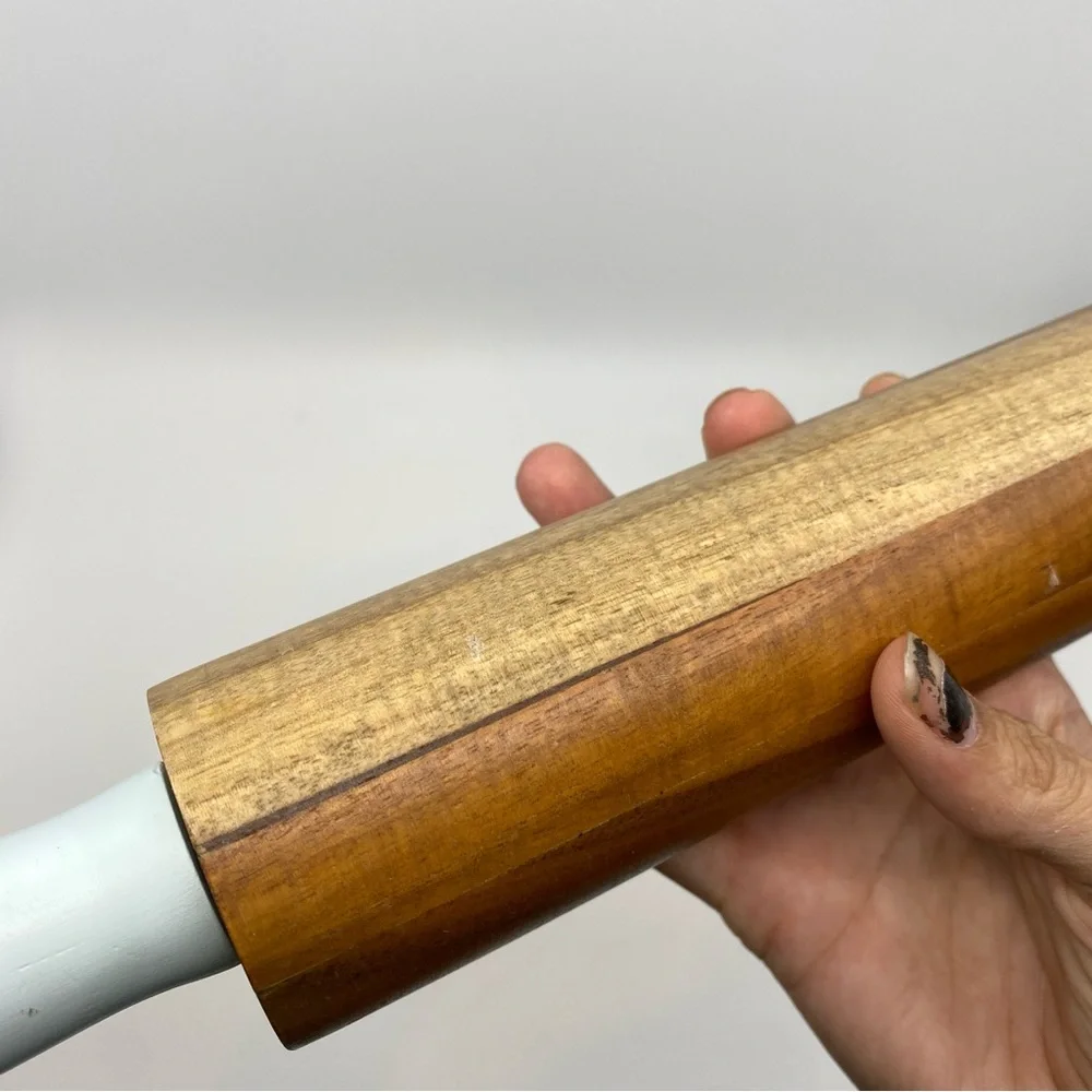 West Elm light blue brown wood baking rolling pin